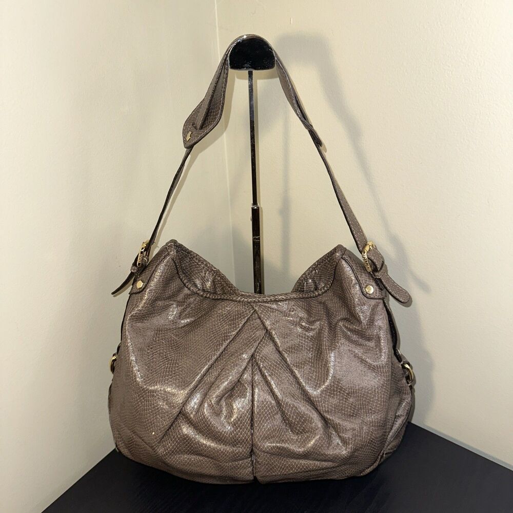 Gianni Bini Taupe Hobo Shoulder Bag Large Animal Snake Gold Hardware